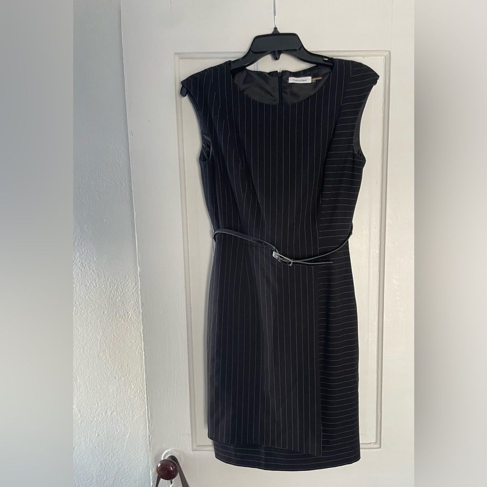 Calvin Klein Black Striped Midi Dress